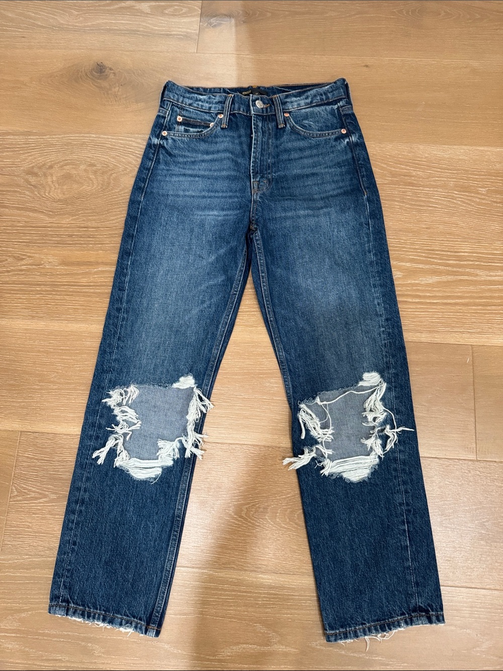 Maje Dark Blue Straight-Leg Distressed Jeans